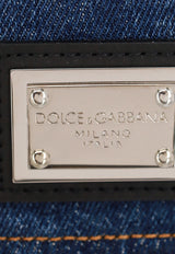 Dolce & Gabbana Logo Plaque Denim Corset Cropped Top Blue F73H5DG8KT2_S9001