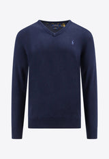 Polo Ralph Lauren Logo Embroidered V-neck Sweater Blue 710670789_004