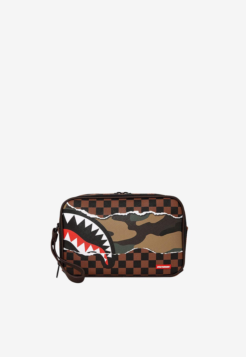 Sprayground Shark Print Coated Canvas Pouch Bag Brown 910B6042NSZ_MARRONE