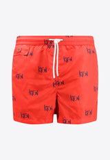 Kiton Ciro Paone All-Over Logo Print Swim Shorts Red UCOM2CK0708D07001_ROSSO