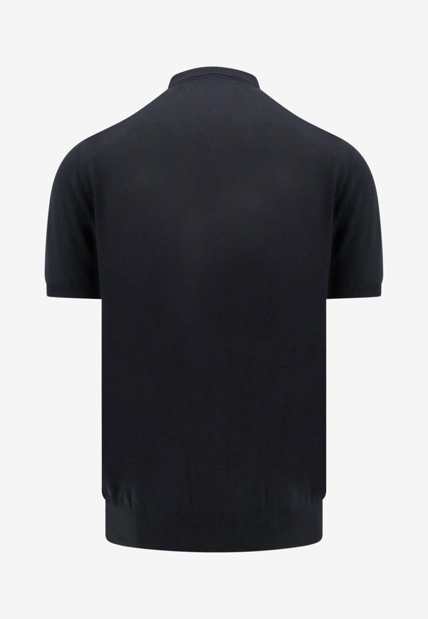 Kiton Ciro Paone Half-Zip Polo T-shirt Black UMKX33Z_K5