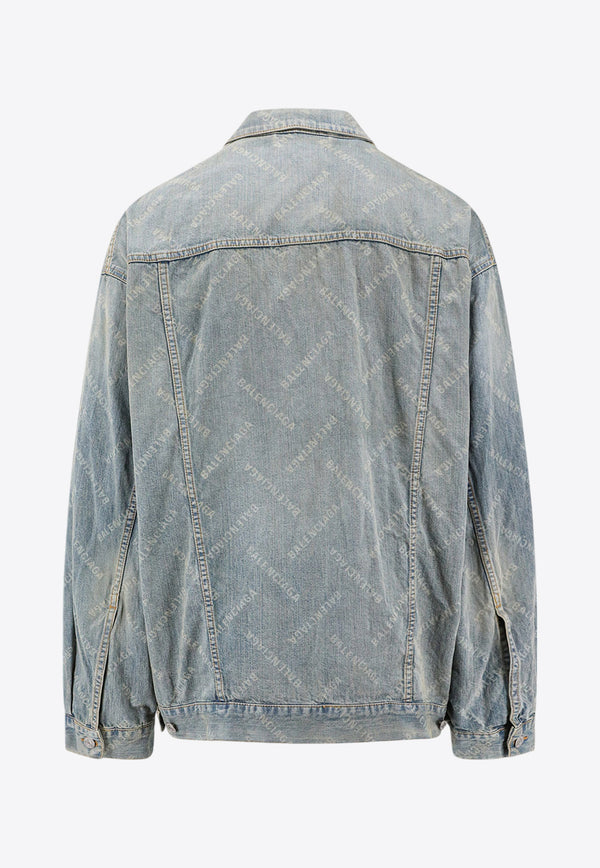 Balenciaga All-Over Logo Denim Jacket Blue 773616TPW53_4868