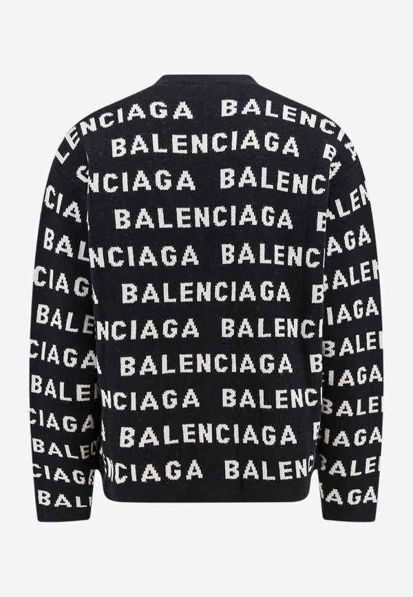 Balenciaga All-Over Logo Intarsia Cardigan Black 766471T1673_1070