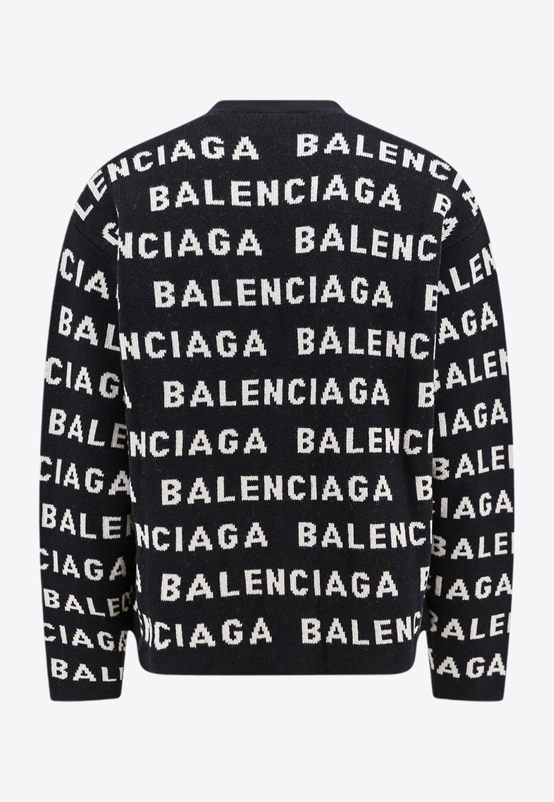 Balenciaga All-Over Logo Intarsia Cardigan Black 766471T1673_1070