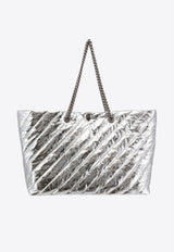 Balenciaga Large Crush Metallic Quilted Leather Tote Bag Silver 7717182AAWU_8110