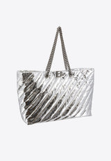 Balenciaga Large Crush Metallic Quilted Leather Tote Bag Silver 7717182AAWU_8110