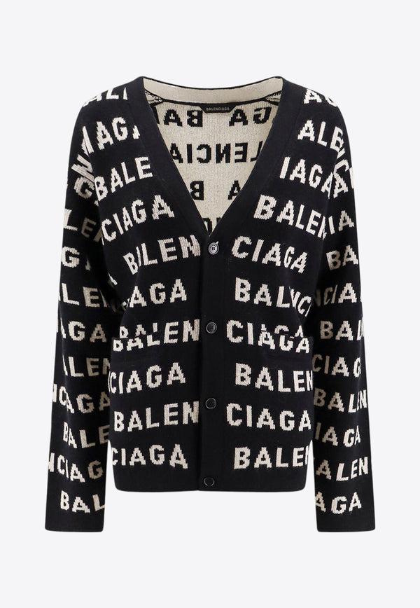 Balenciaga All-Over Logo Intarsia Knit Cardigan Black 766414T1673_1070