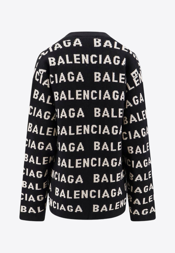 Balenciaga All-Over Logo Intarsia Knit Cardigan Black 766414T1673_1070