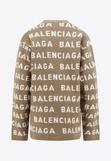 Balenciaga All-Over Logo Intarsia Cardigan Beige 766414T1673_9677