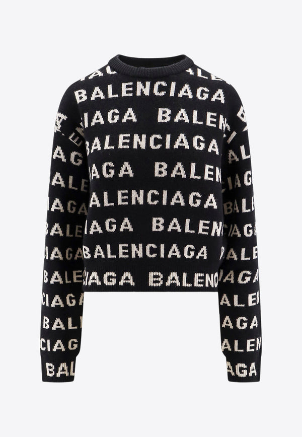 Balenciaga All-Over Logo Wool Sweater Black 761591T1673_1070