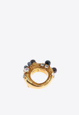 Dries Van Noten Pearls and Rhinestones Embellished Ring Gold 241018243094_973