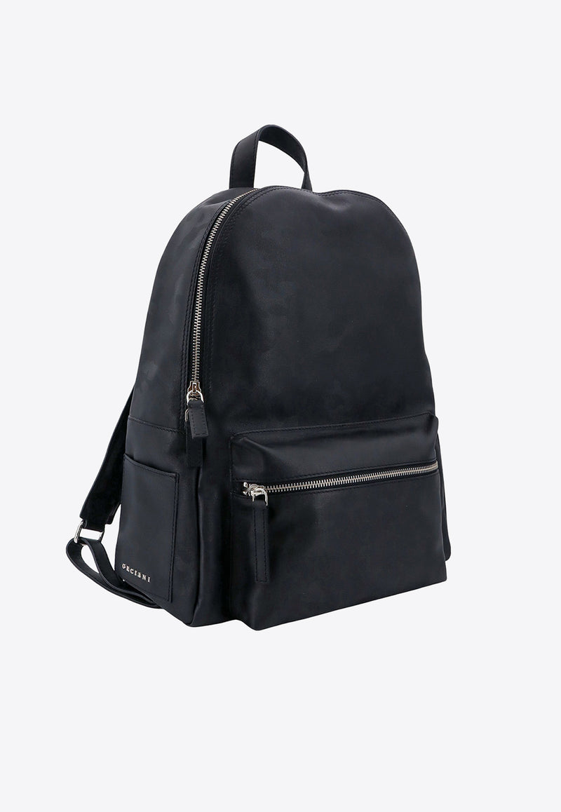 Orciani Logo Lettering Leather Backpack Black P00711SKY_NER