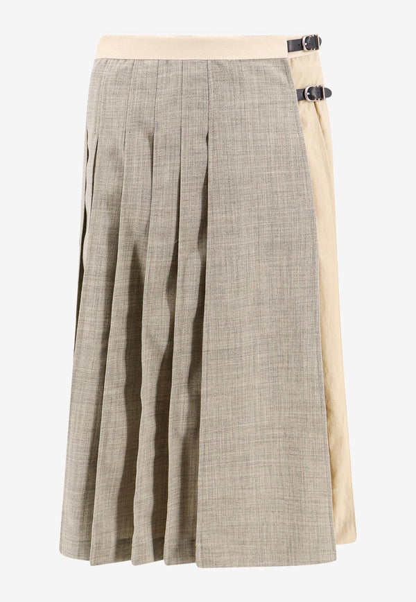 Durazzi Milano Patchwork Midi Pleated Skirt Gray SS24GSK03_GR02