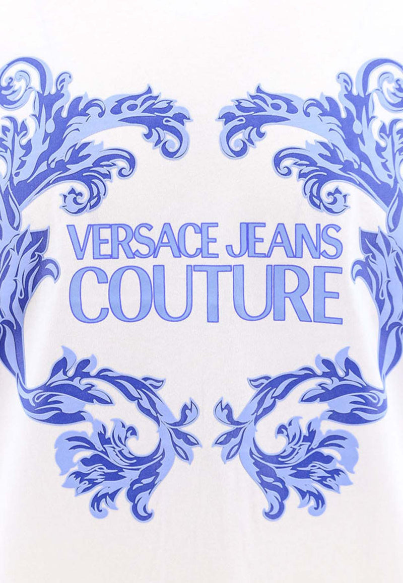 Versace Jeans Baroque Print Crewneck T-shirt White 76GAHG02CJ00G_003