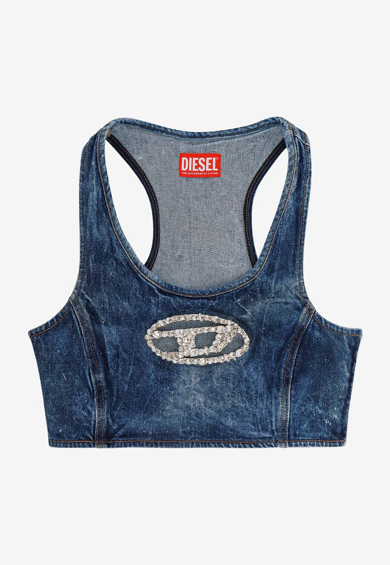 Diesel Oval-D Logo Denim Cropped Top Blue A138210PGAL_01