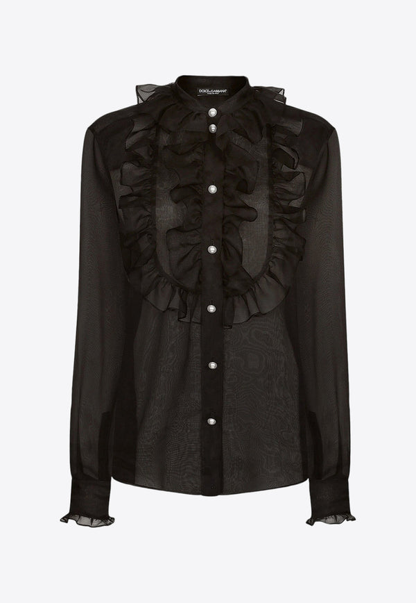 Dolce & Gabbana Ruffled Yoke Organza Shirt Black F5S10TFU1BU_N0000