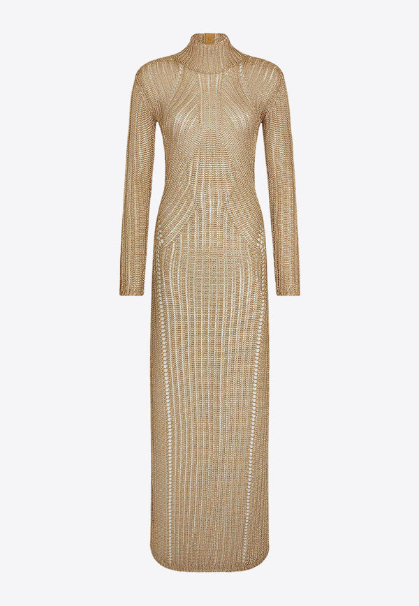 Tom Ford Turtleneck Knitted Maxi Dress Gold ACK470YAX707_BY007