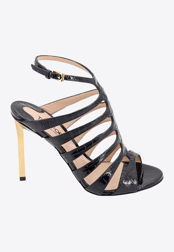 Tom Ford Carine 105 Strappy Sandals in Croc-Embossed Leather Black W3425LSP035G_1N001