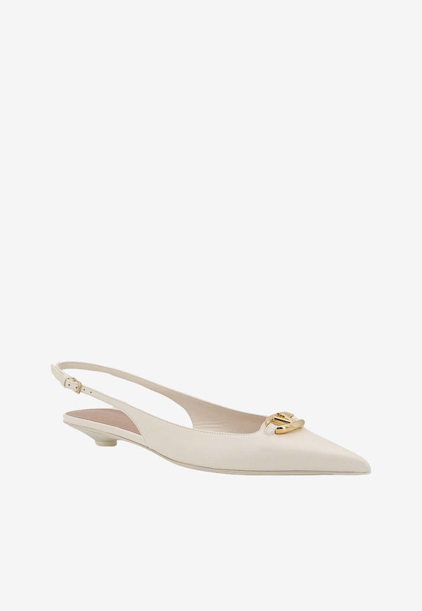 Valentino The Bold Edition VLogo Slingback Flats in Calf Leather Ivory 4W0S0IY1EEY_098
