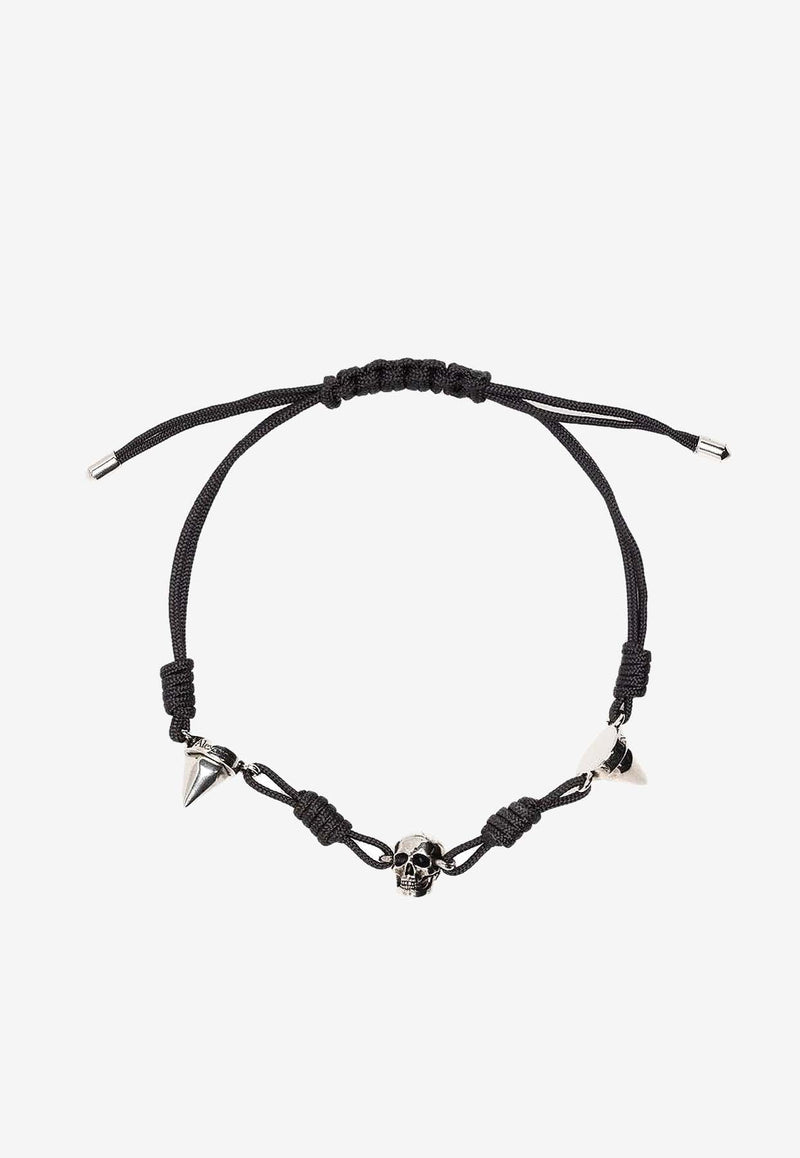 Alexander McQueen Skull and Spike Braided Bracelet Black 7284971AAL8_1000