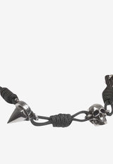 Alexander McQueen Skull and Spike Braided Bracelet Black 7284971AAL8_1000