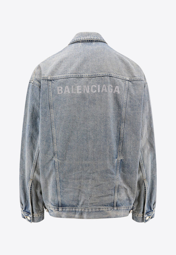 Balenciaga Logo Print Oversized Denim Jacket Blue 790487TQW55_6379