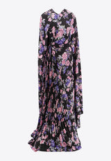 Balenciaga Floral Print Plisse Maxi Dress Black 790632TQL34_5261
