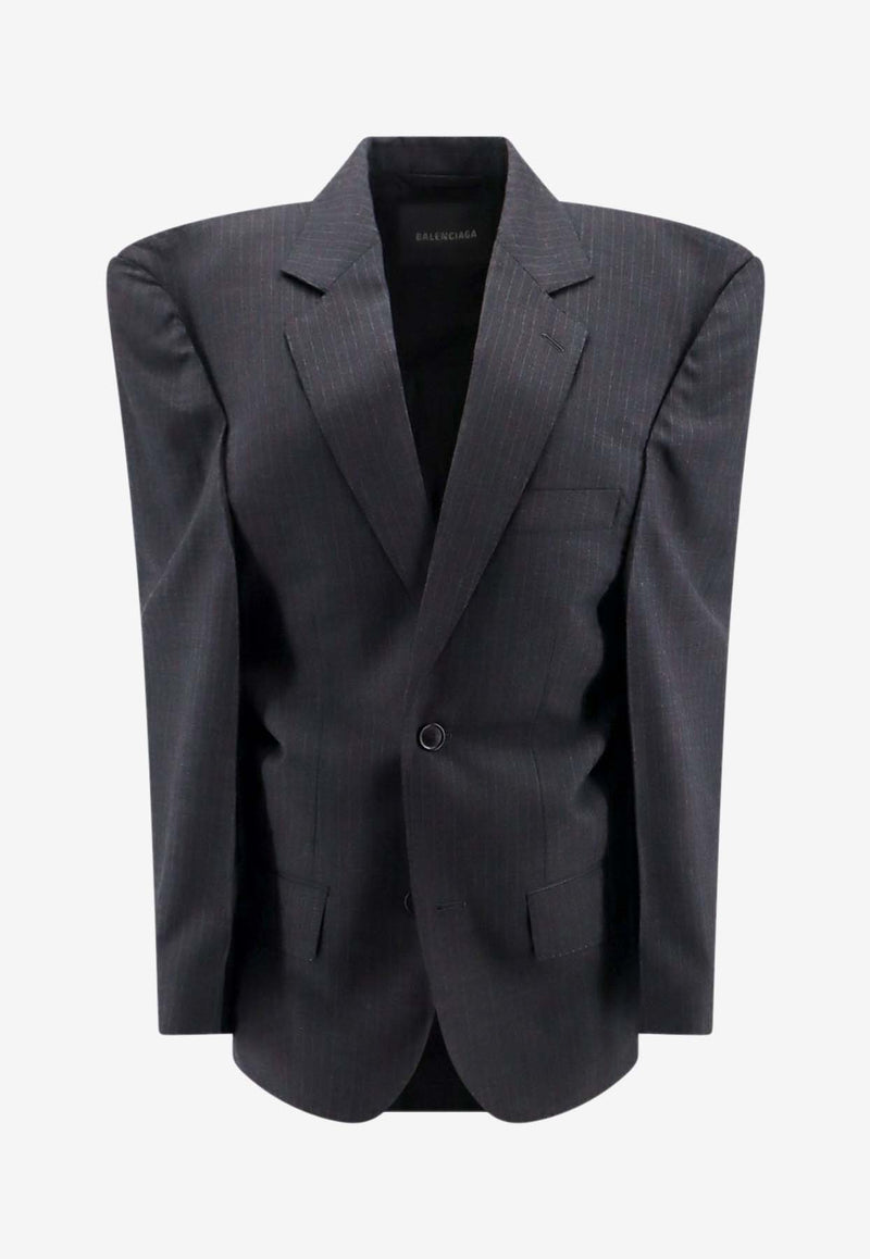 Balenciaga Pinstripe Cut-Away Wool Blazer Gray 790912TQT12_1140