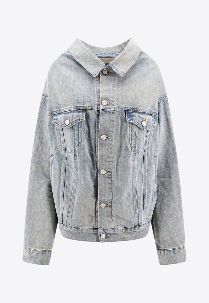 Balenciaga Off-Shoulder Denim Jacket Blue 786638TQW55_6379