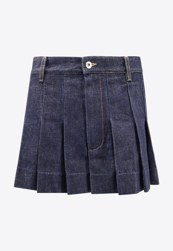 Bottega Veneta Pleated Mini Denim Skirt Blue 789292V0W20_4245