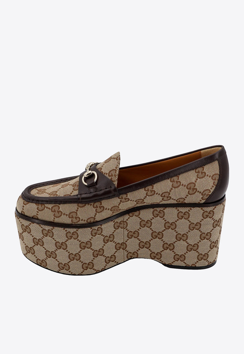 Gucci 90 Monogram Horsebit Platform Loafers Beige 786009FADC1_9763