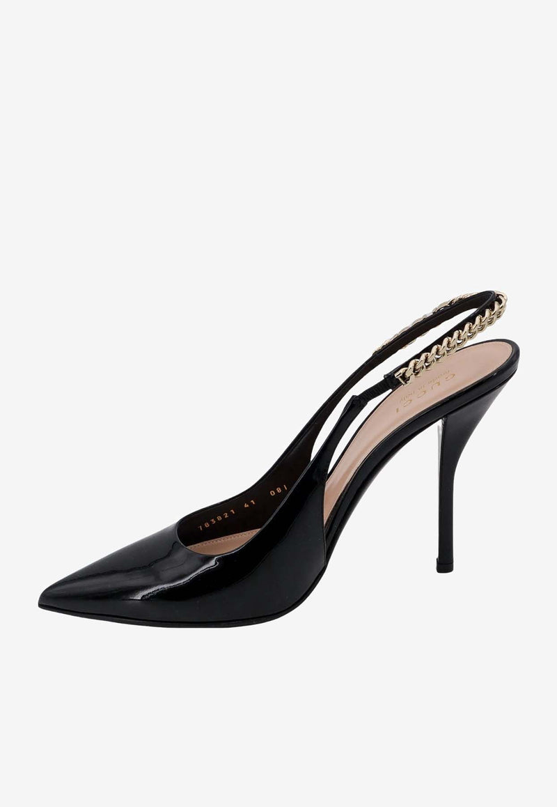 Gucci Signoria 105 Slingback Pumps in Patent Leather Black 783821BNC80_1000