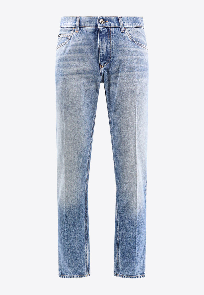 Dolce & Gabbana Logo Plaque Straight-Leg Jeans Blue GYJCCDG8KY2_S9001