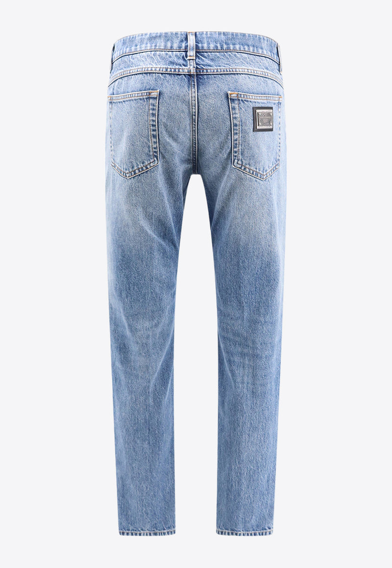 Dolce & Gabbana Logo Plaque Straight-Leg Jeans Blue GYJCCDG8KY2_S9001