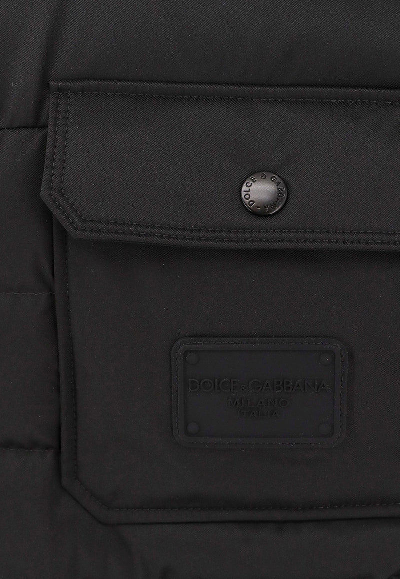 Dolce & Gabbana Logo Patch Quilted Down Jacket Black G9BBWTFUS0D_N0000