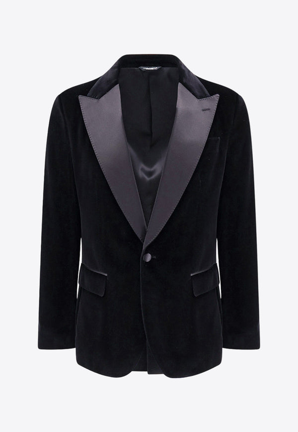 Dolce & Gabbana Single-Breasted Velvet Tuxedo Blazer Black G2TV9TFUVG7_N0000