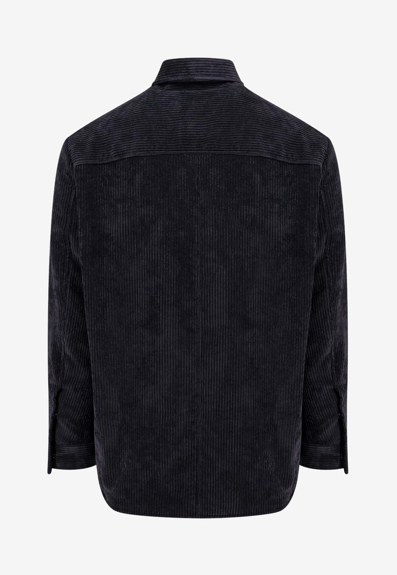 Dolce & Gabbana Logo Patch Corduroy Padded Shirt  Black G5MC4TFUWDL_N0000