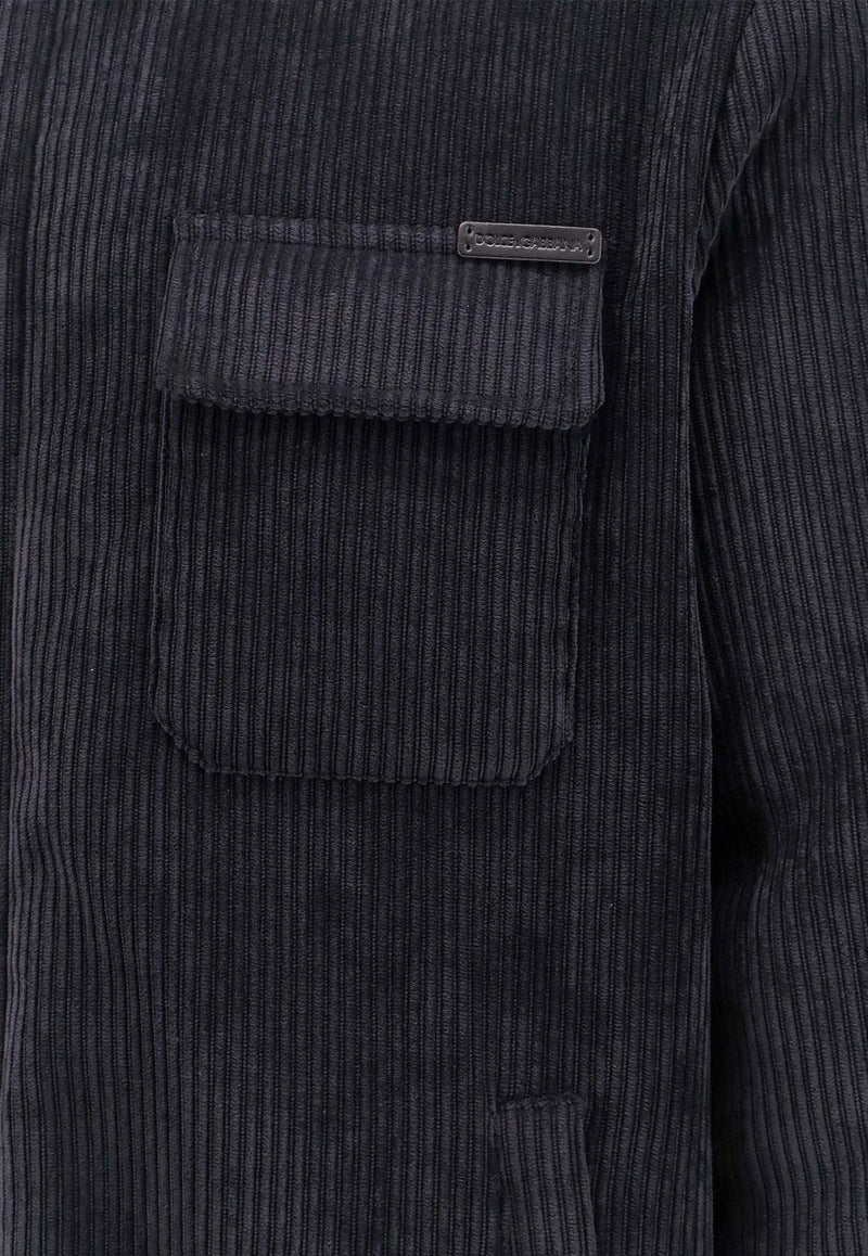 Dolce & Gabbana Logo Patch Corduroy Padded Shirt  Black G5MC4TFUWDL_N0000