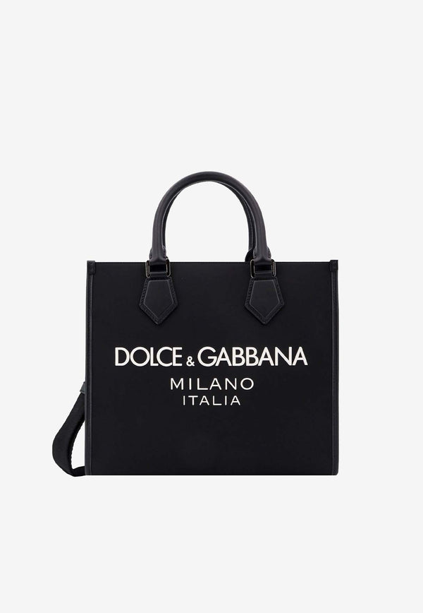 Dolce & Gabbana Logo Print Canvas Tote Bag Black BM2272AG182_8B956