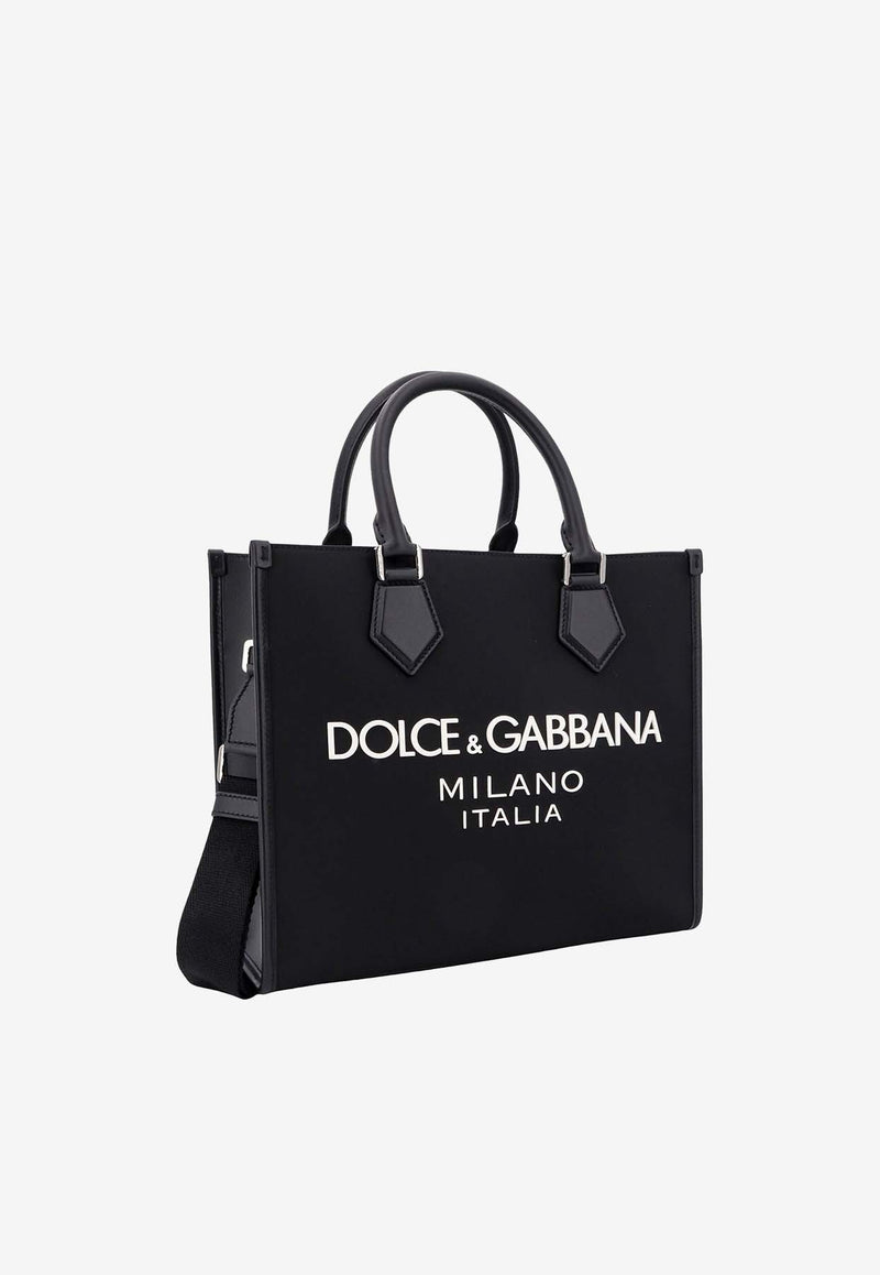 Dolce & Gabbana Logo Print Canvas Tote Bag Black BM2272AG182_8B956