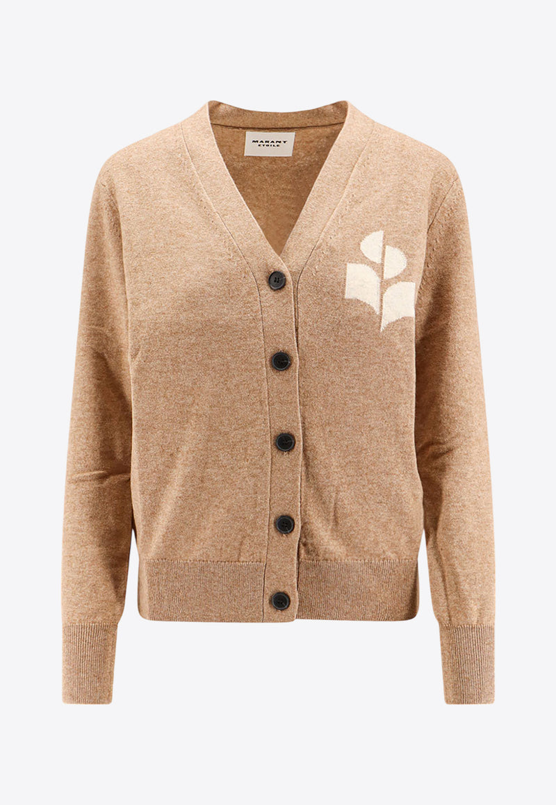 Isabel Marant Etoile Karin Logo Intarsia Knitted Cardigan Beige CA0008FAA1X05E_50CM