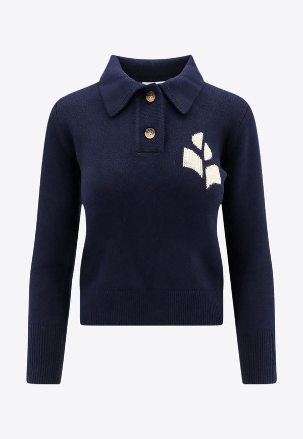 Isabel Marant Etoile Nola Logo Intarsia Knit Polo Sweater Midnight Blue PU0314FAA1X05E_30MI