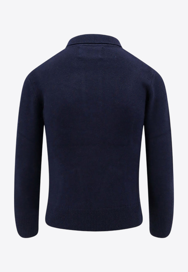 Isabel Marant Etoile Nola Logo Intarsia Knit Polo Sweater Midnight Blue PU0314FAA1X05E_30MI