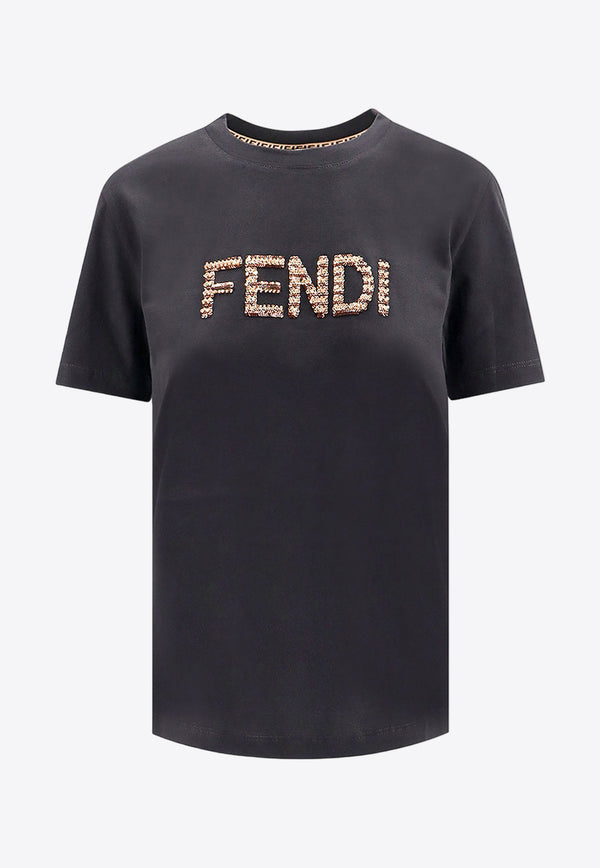 Fendi Sequined Logo T-shirt Black FS7254AS8G_F0GME