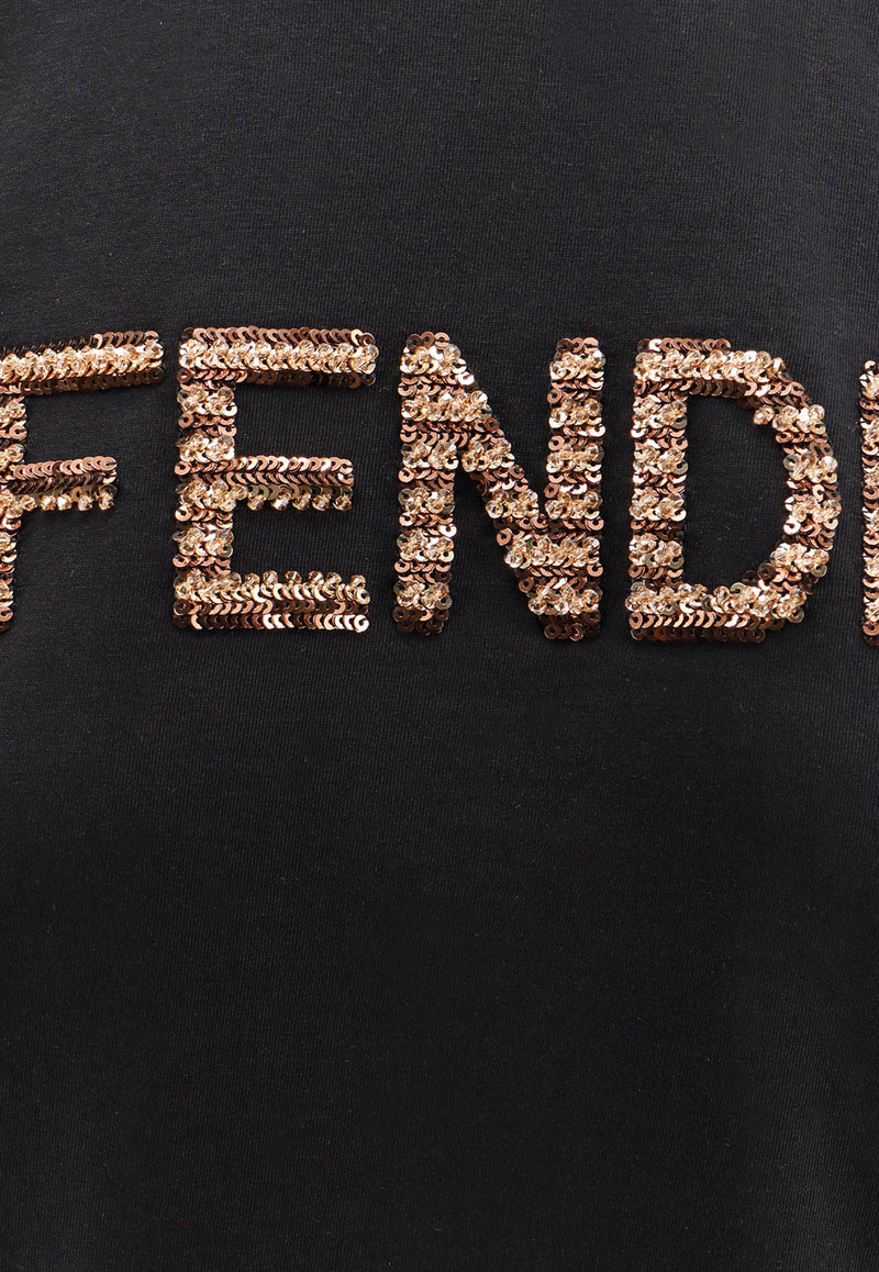 Fendi Sequined Logo T-shirt Black FS7254AS8G_F0GME