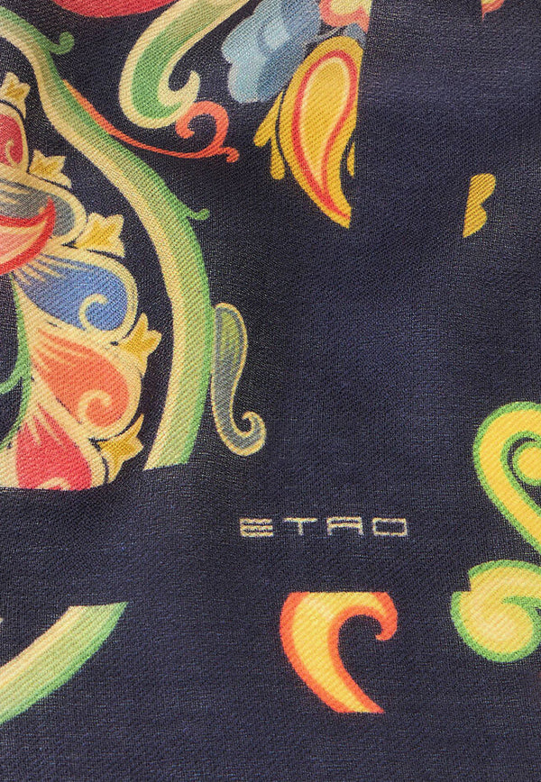 Etro Printed Frayed Scarf Blue WATA0010AV416_X0887