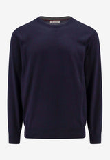 Brunello Cucinelli Cashmere-Blend Crewneck Sweater Navy M2300100_CG217