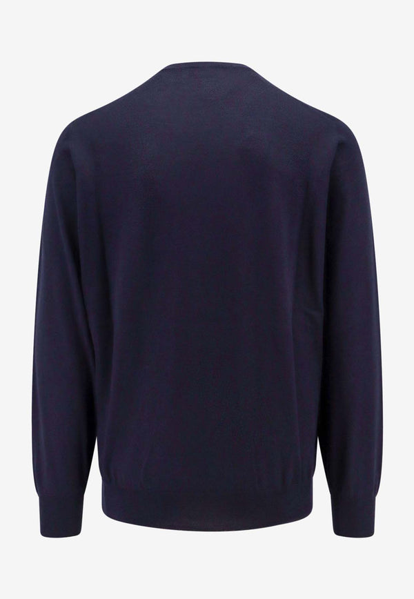 Brunello Cucinelli Cashmere-Blend Crewneck Sweater Navy M2300100_CG217