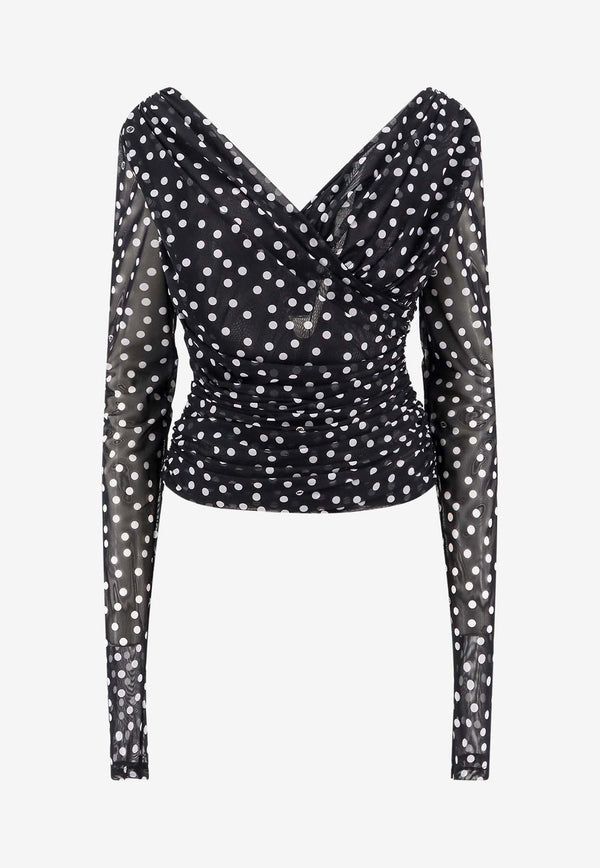 Dolce & Gabbana Polka Dot Tulle Wrap Blouse Black F7AB5TFSRP2_HNBDW