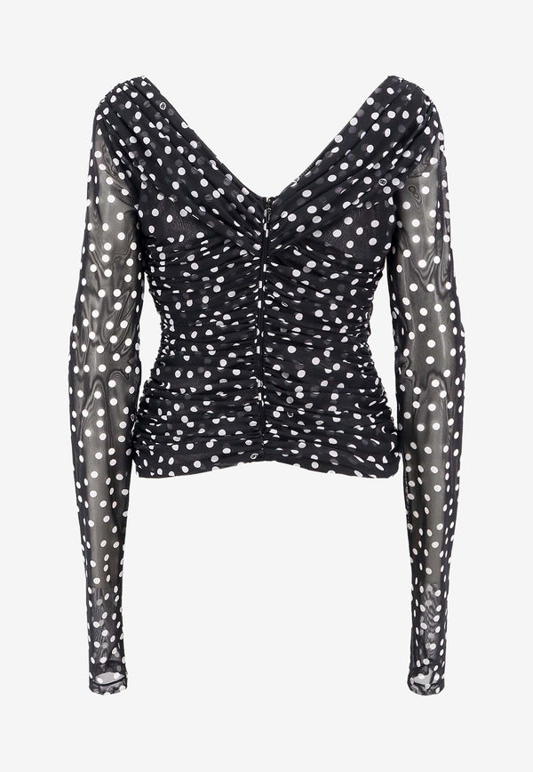 Dolce & Gabbana Polka Dot Tulle Wrap Blouse Black F7AB5TFSRP2_HNBDW